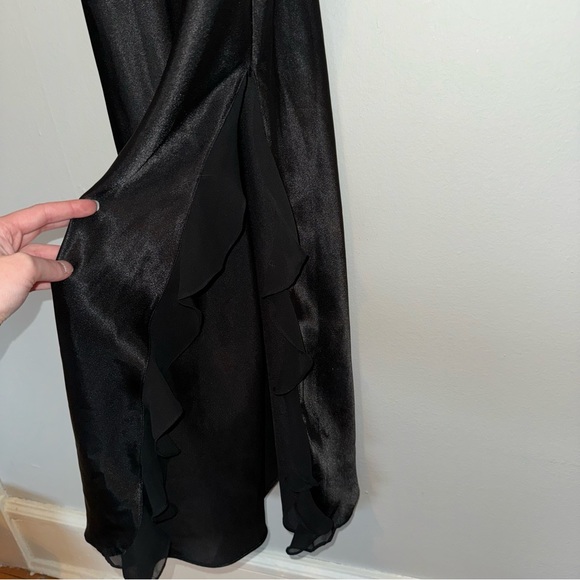 Oscar De La Renta Vintage Ruffle Chiffon Mermaid Silky Slip Midi Dress Slit Leg - Picture 6 of 8